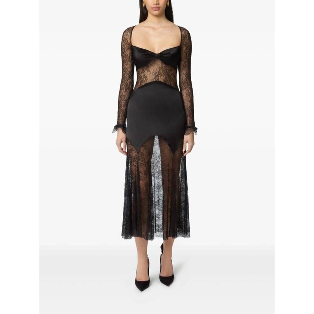 Nina Ricci Open Neck and Long Sleeves Lace and Satin Dress in Black FR 36 US 4 - Picture 3 of 5